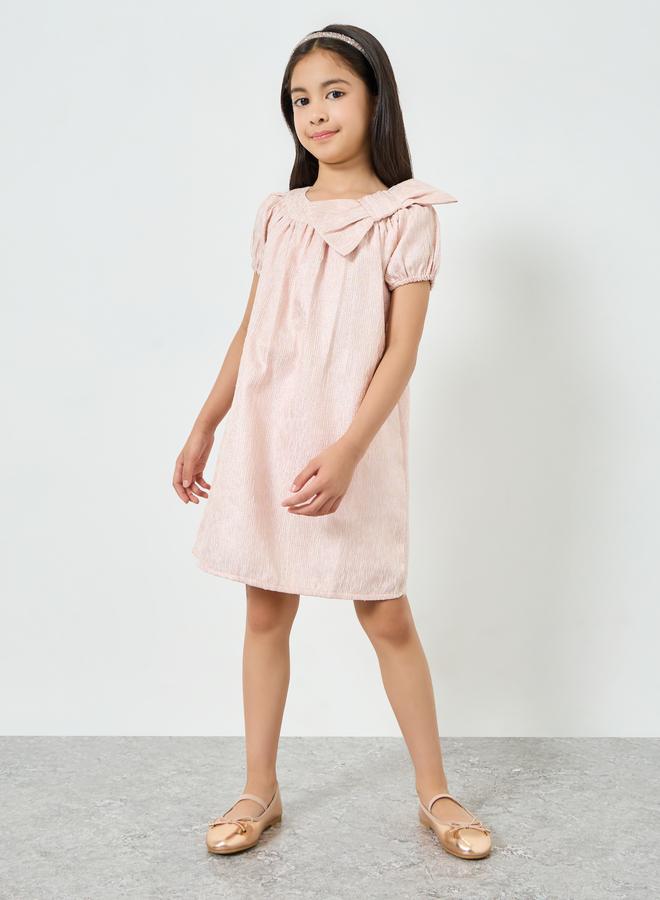 Styli Girls Pink A-Line Dress with Bow Detail - Image 4